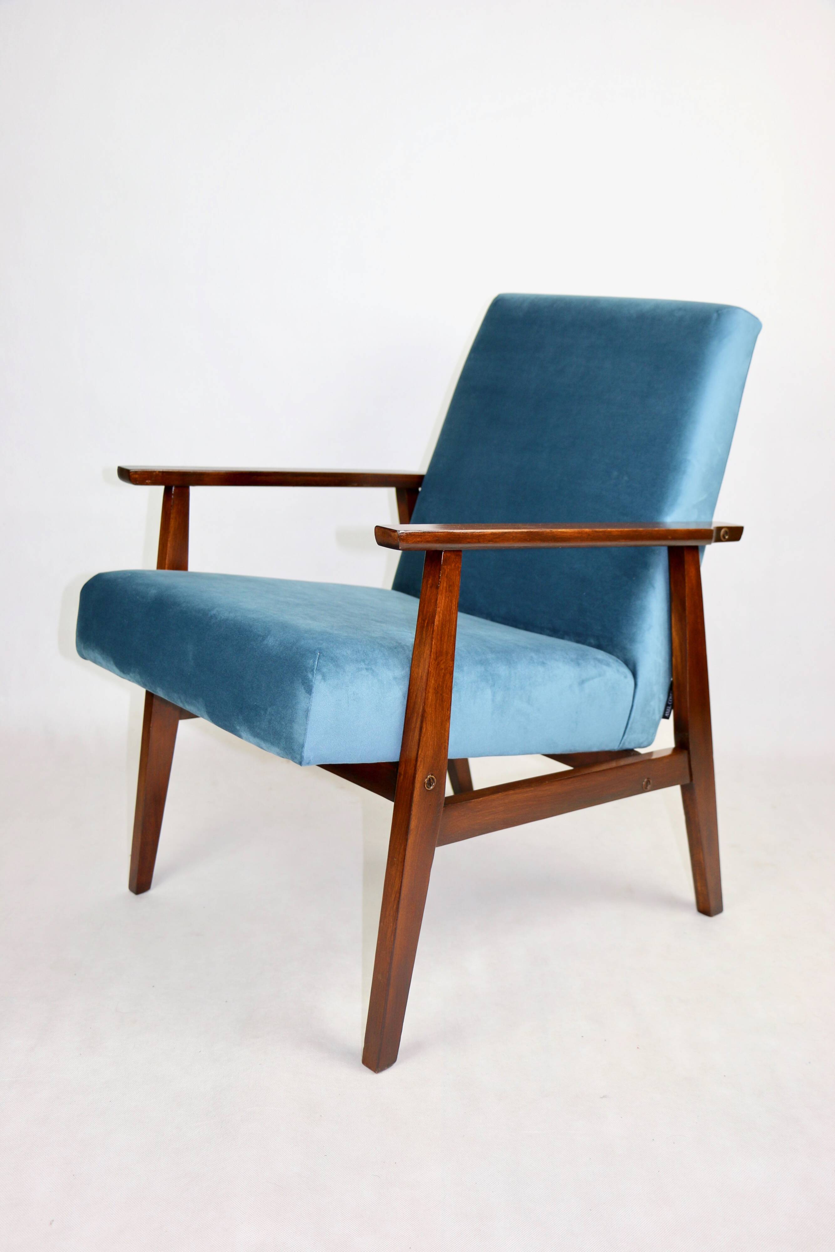 Vintage Ocean Blue Fox Armchair, 1970s