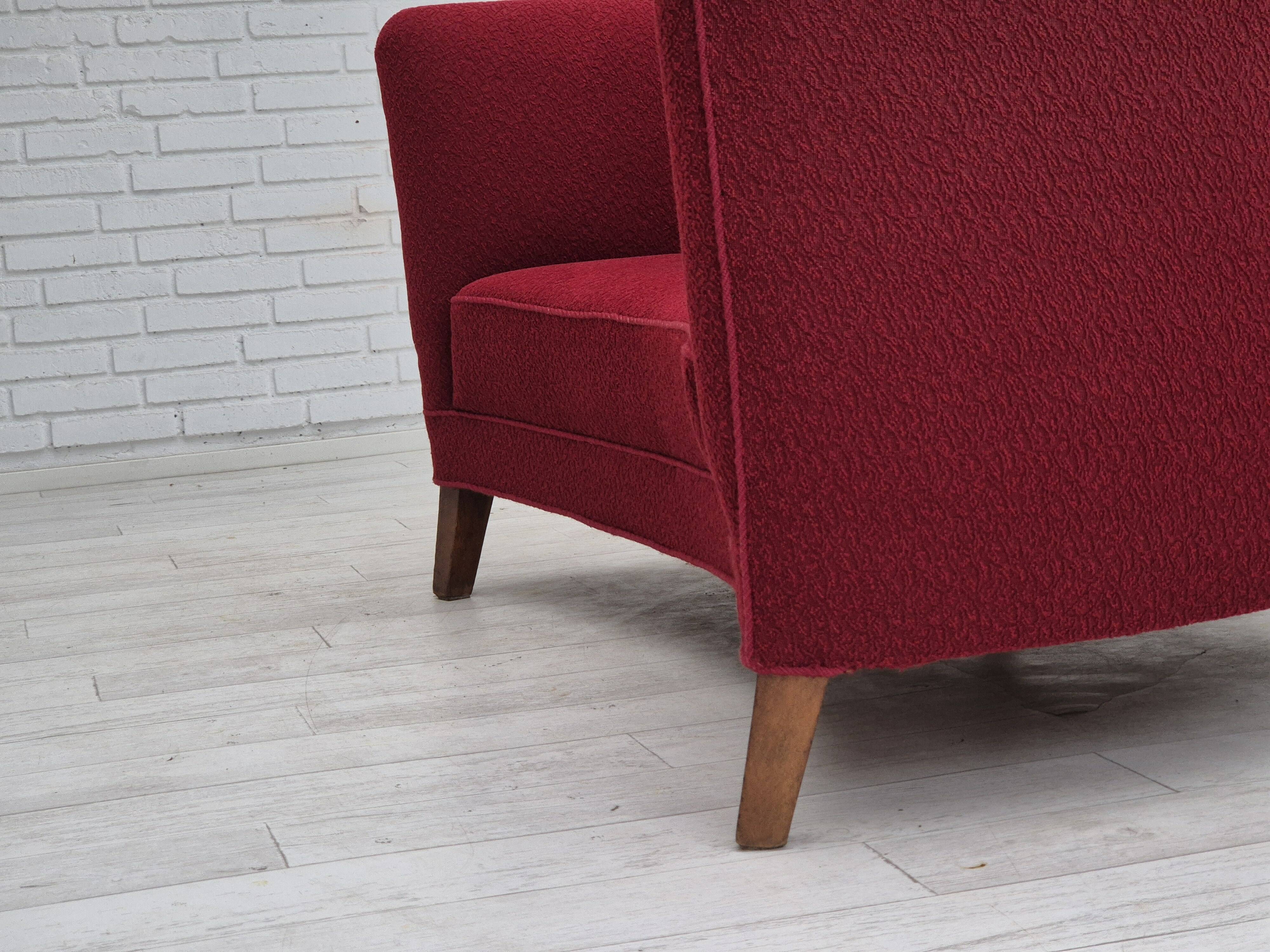 1960s, Danish 2-seater curved sofa, original red furniture fabric.