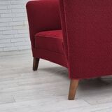 1960s, Danish 2-seater curved sofa, original red furniture fabric.