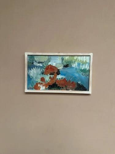 Mid-Century Oil on Panel “Sheeps” by B dahl Framed 45x37 cm (17.7" x 14.5")