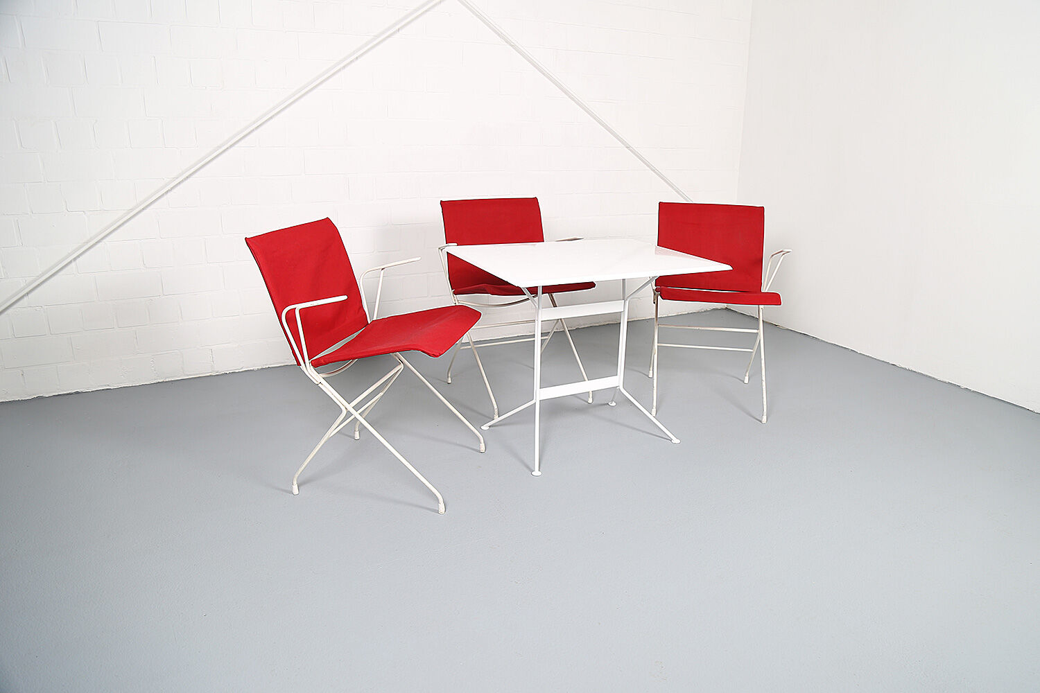 French mid-century vintage garden set designed by Raoul Guys (attributed) 3 chairs and a table