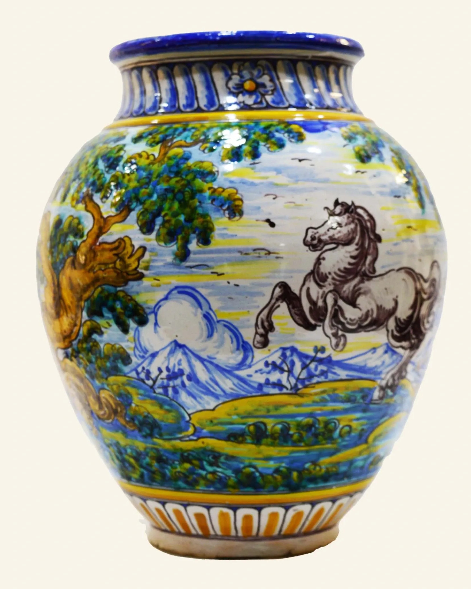 Large antique ceramic pot from Talavera, hand-painted.