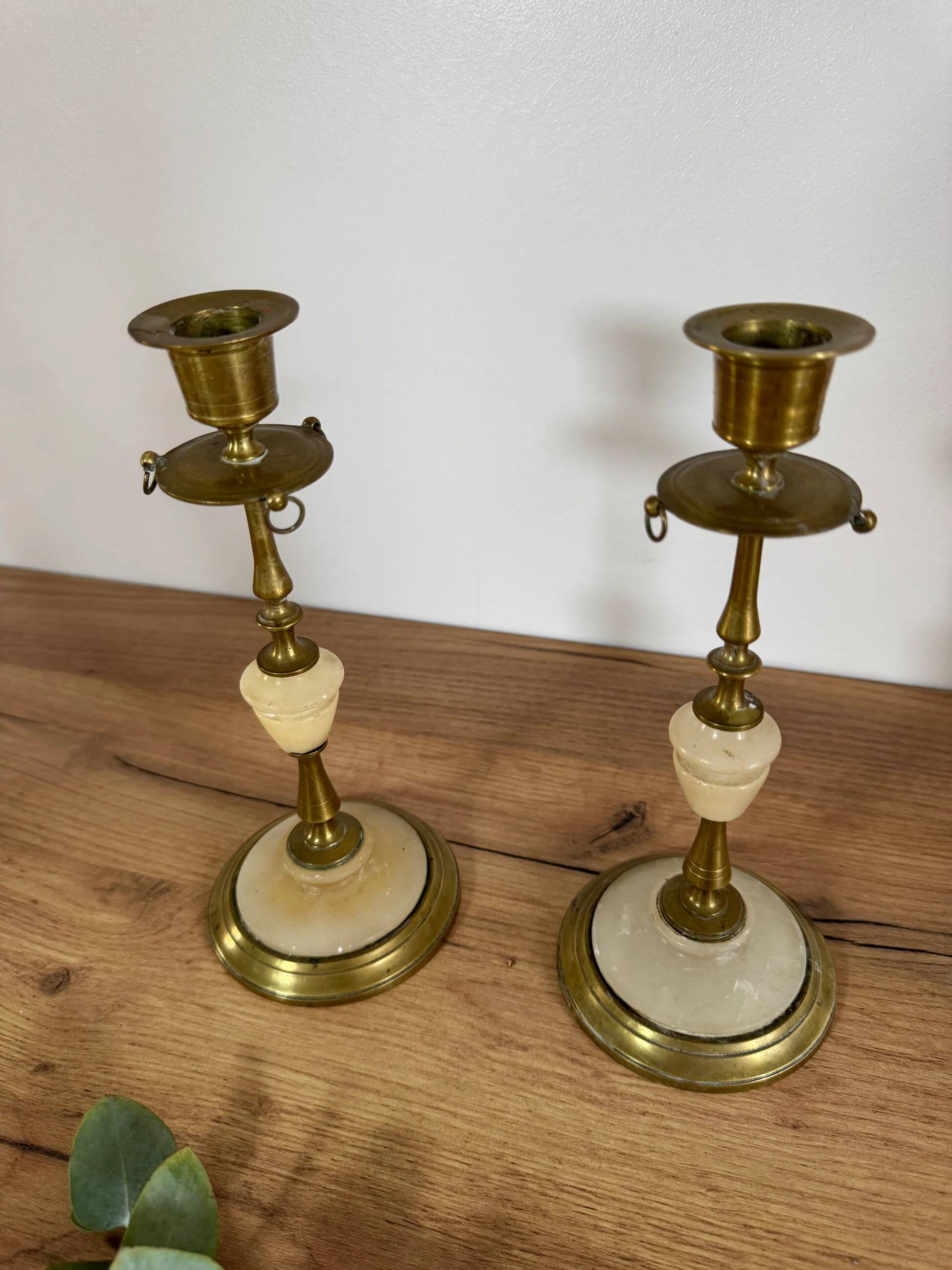 Onyx brass candle holders