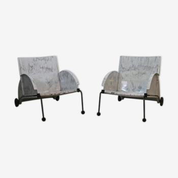 Paire de fauteuils de jardin en résine imitation marbre Anna Castelli années 80