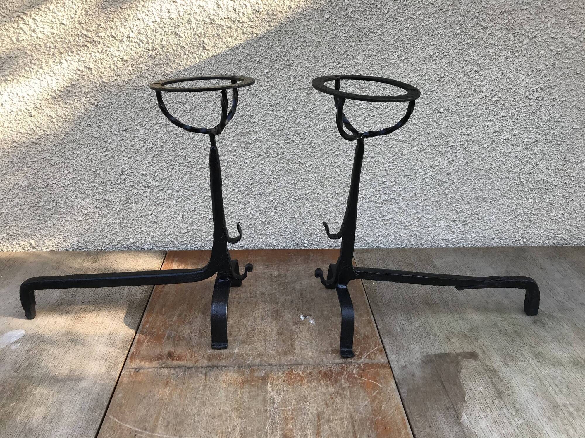 Former pair of landiers iron chimney