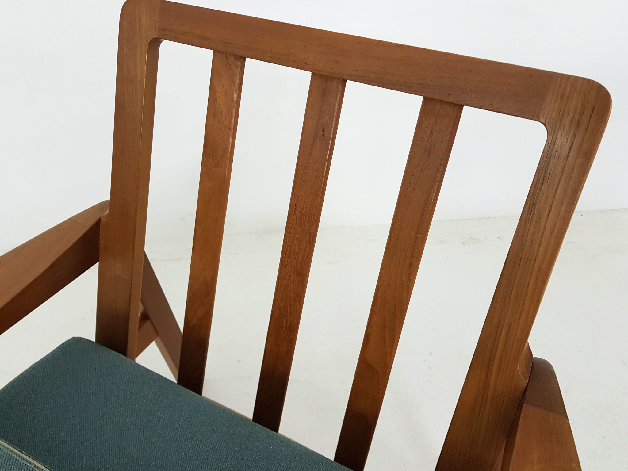 Teak danish modern lounge or armchair in new green fabric, Denmark, 1960s