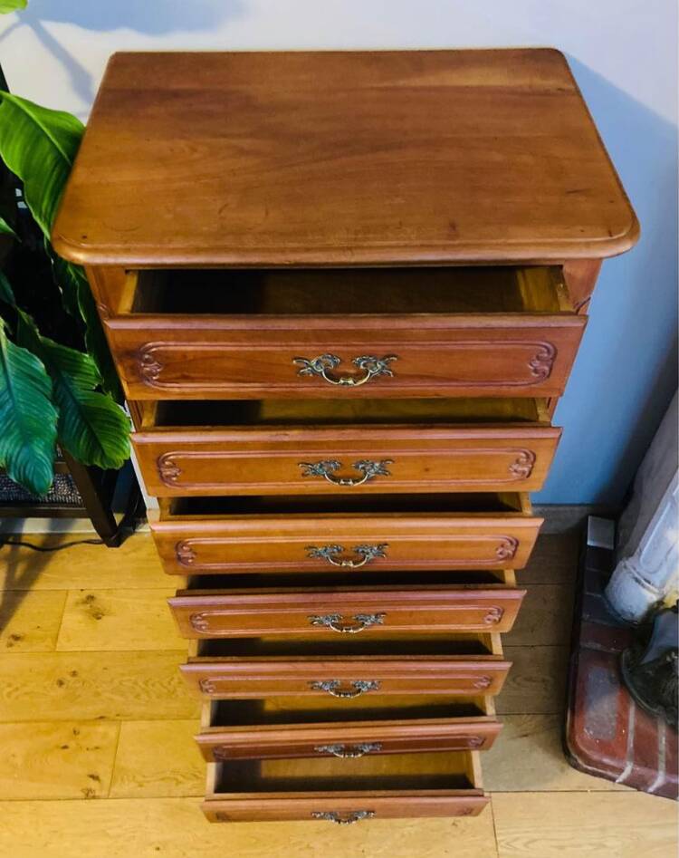 St Louis XV weekly mid-20th century in solid cherry wood, French made.