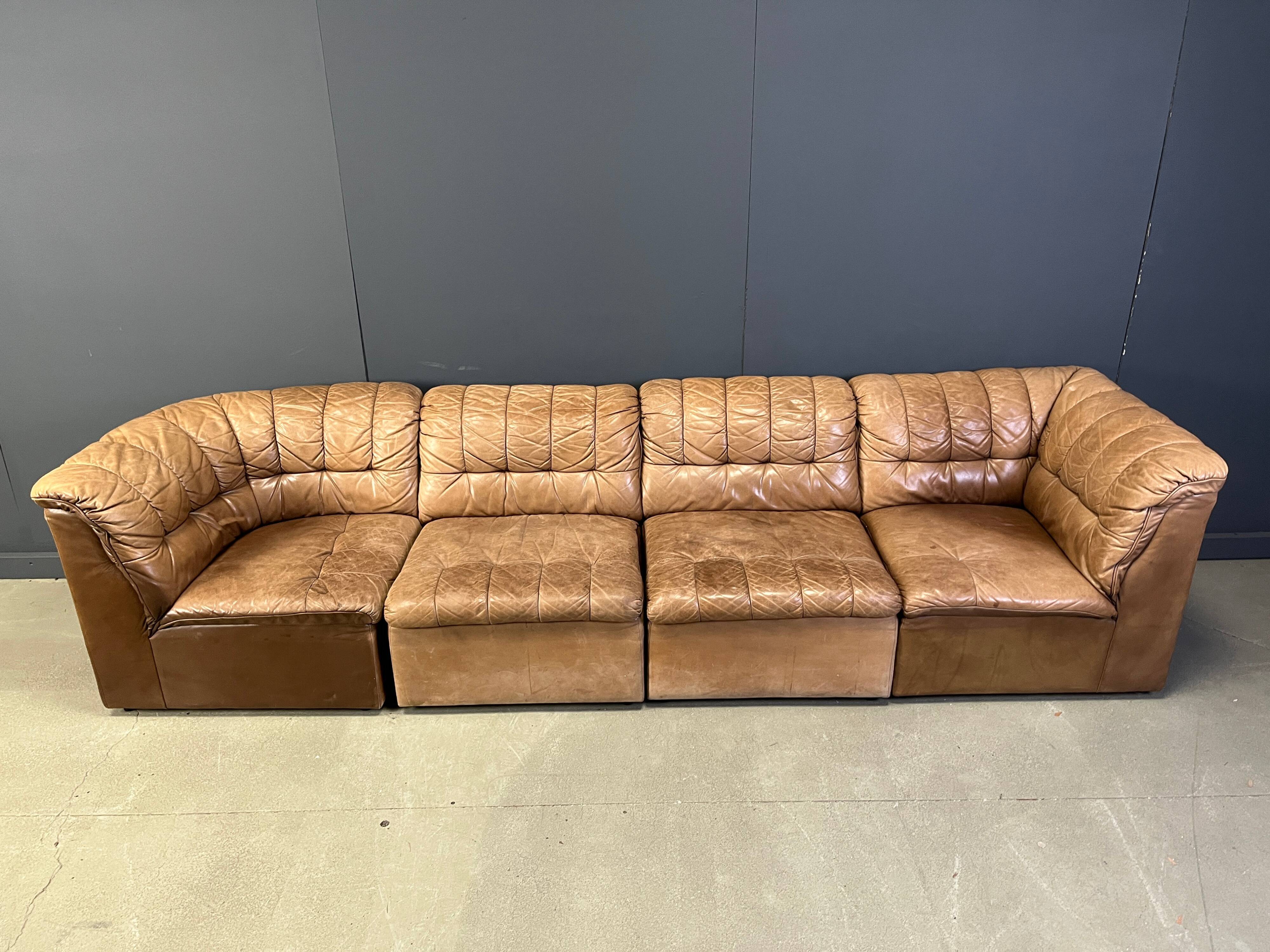 Canapé modulaire vintage en cuir marron de Laauser, années 1960