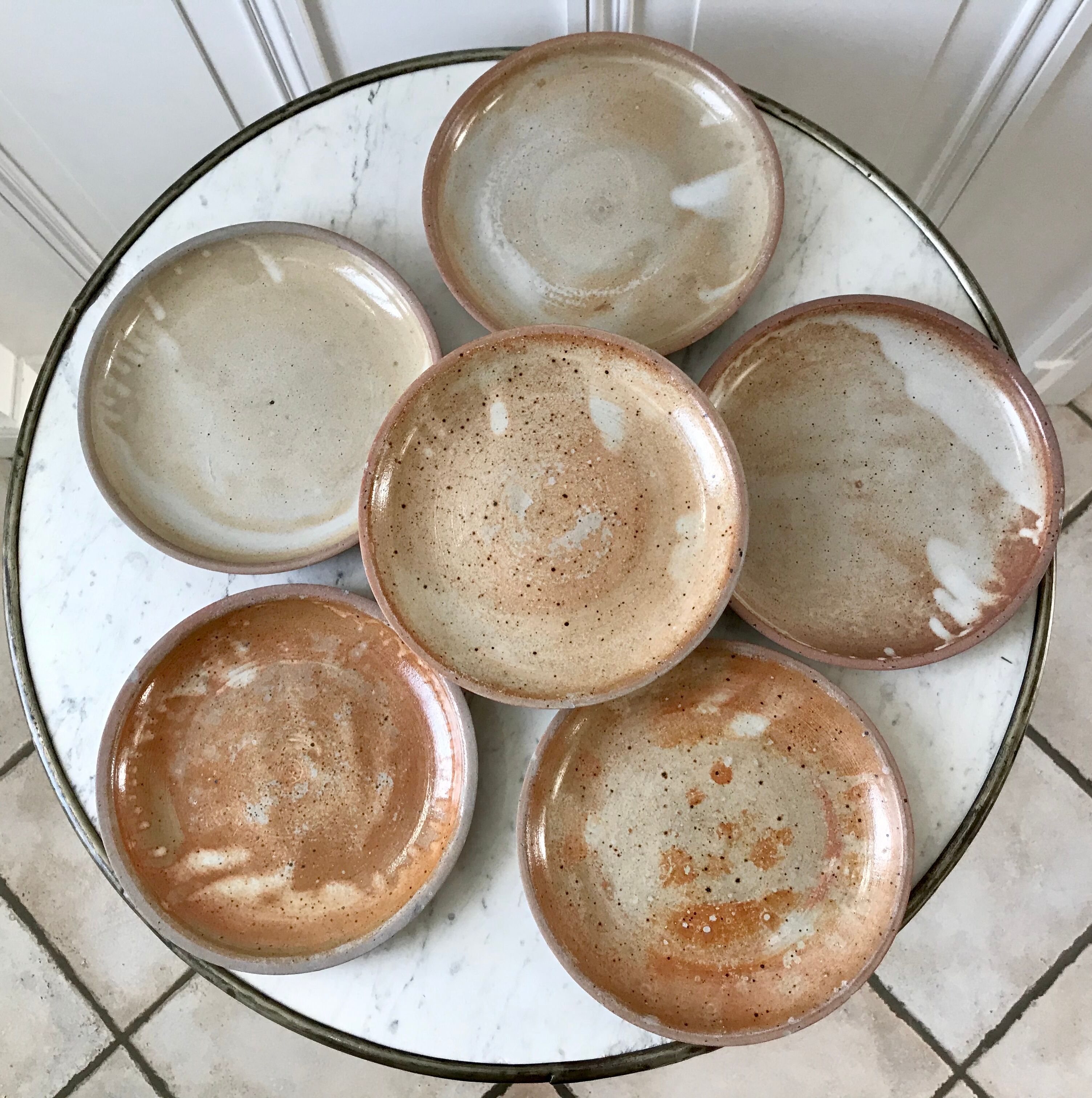 Set of 6 dessert plates in artisanal sandstone 60s-70s