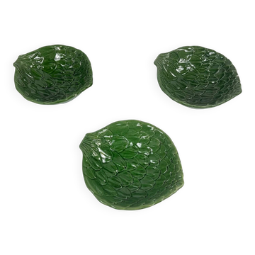 Set de 3 bols barbotine vert feuille artichaut vintage années 70