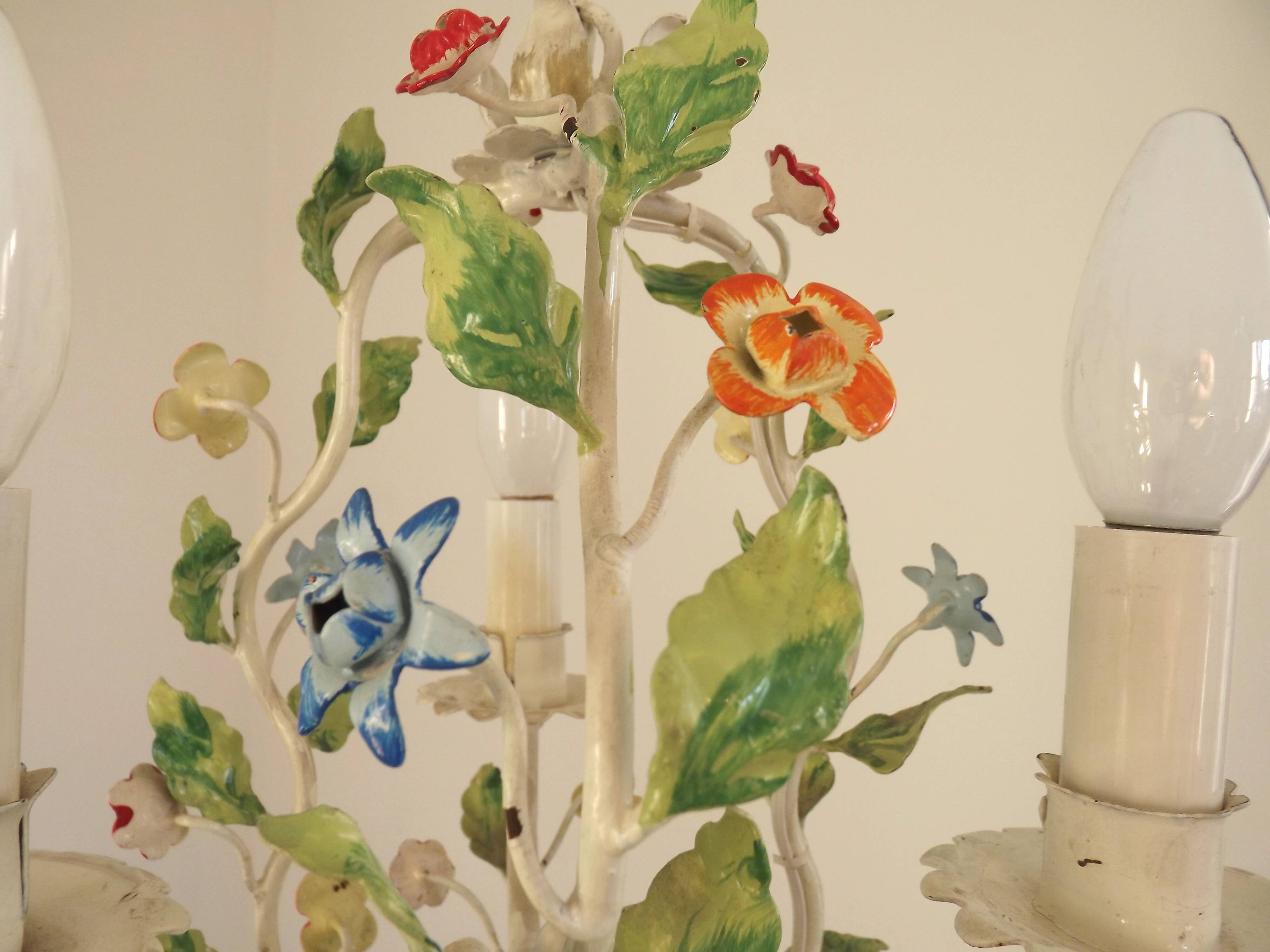 Romantic Vintage Italian Metal 3 Light Cage Chandelier Circa 1930s/40s