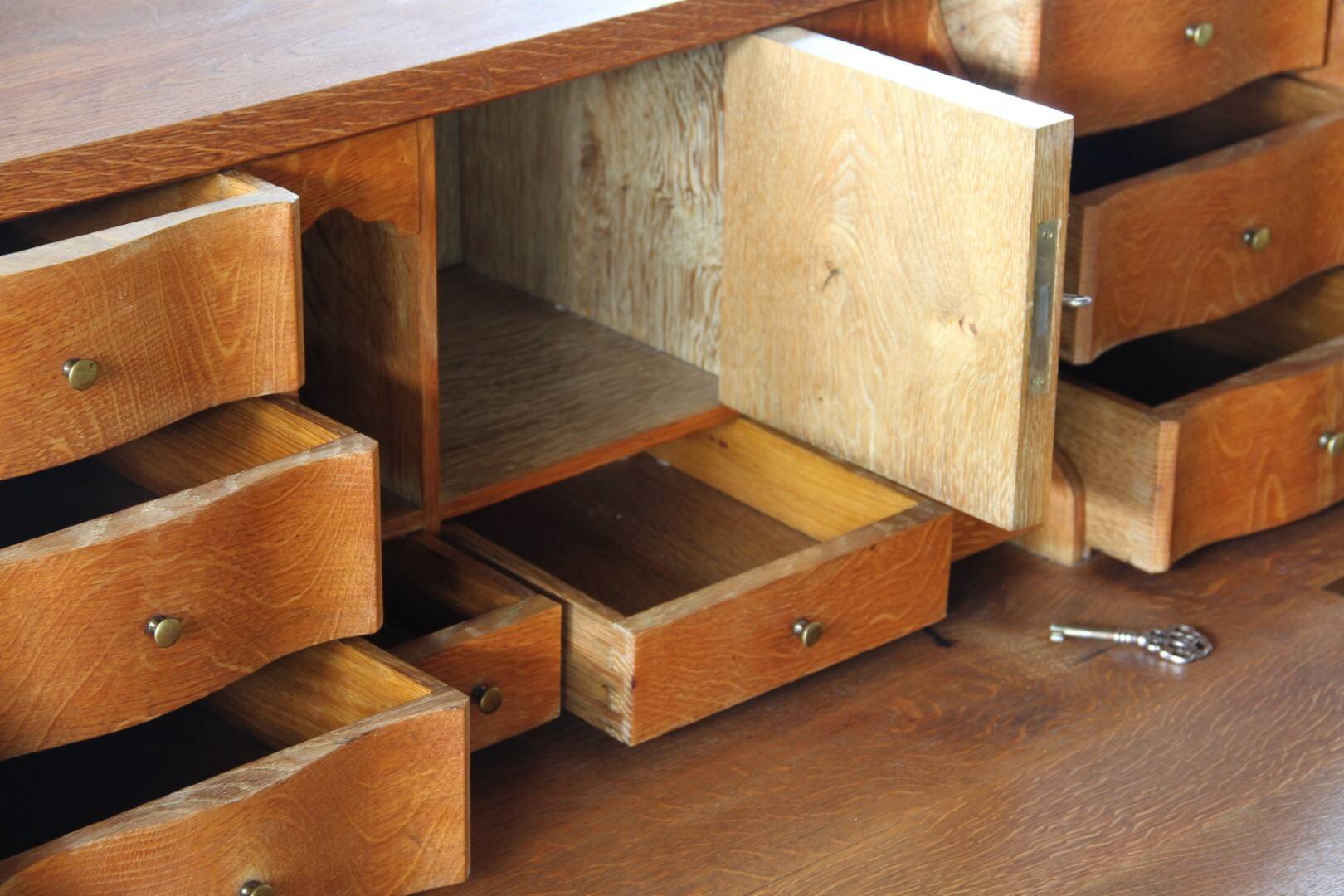 Bureau secrétaire pliant en chêne vintage des années 1960 dans le style de Kjærnulf