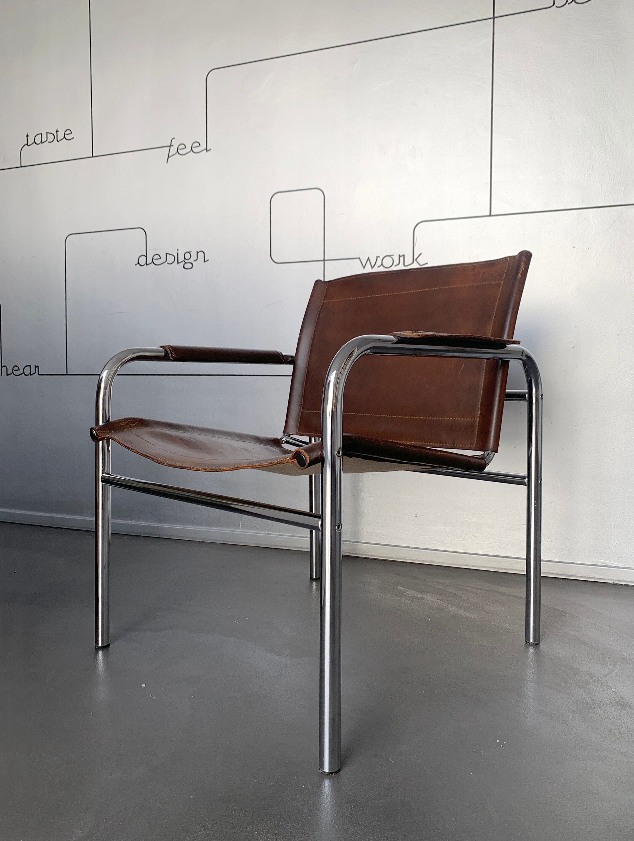 'Klinte' armchair for Ikea, chrome & leather design Tord Bjorklund 1970s chair