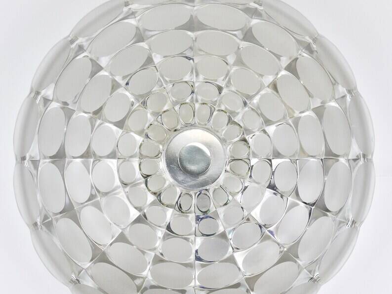Peill & Putzer Large Round Op Art Glass Sconce, Wall Lamp, Flush Mount, Germany, 1970s