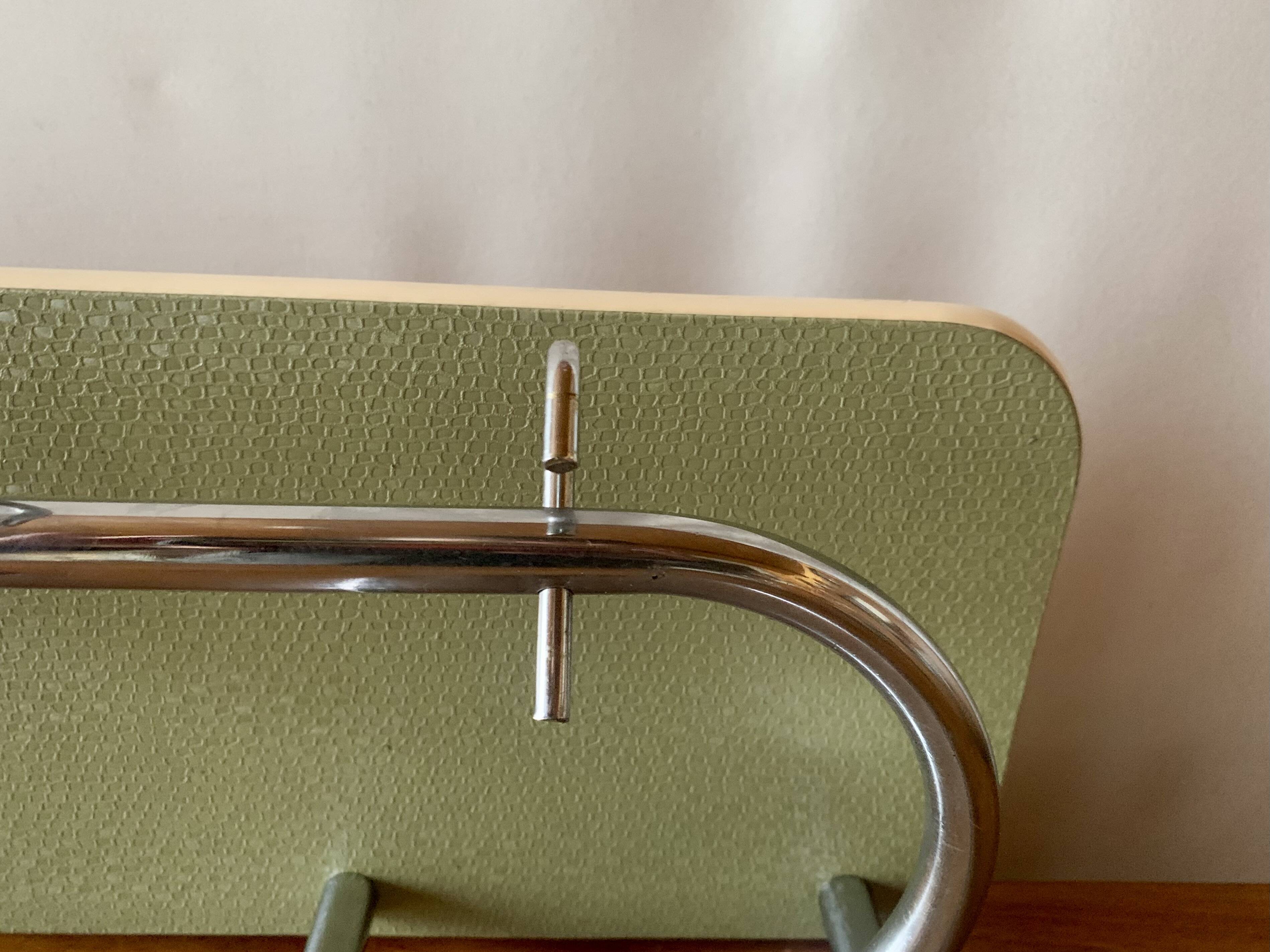 Large vintage wall-mounted coat rack in green Formica and chrome metal