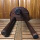 Vintage half moon wooden tripod milking stool #a580