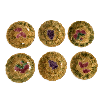 6 assiettes anciennes en barbotine de Sarreguemines