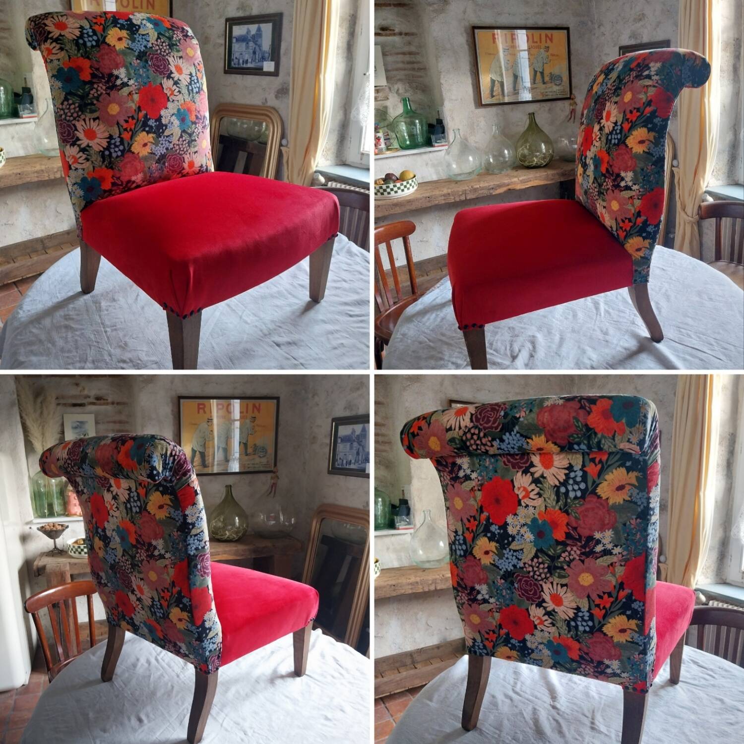 Velvet upholstered armchair