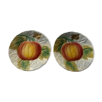 Two pumpkin plates dabbling from St Clément France vintage