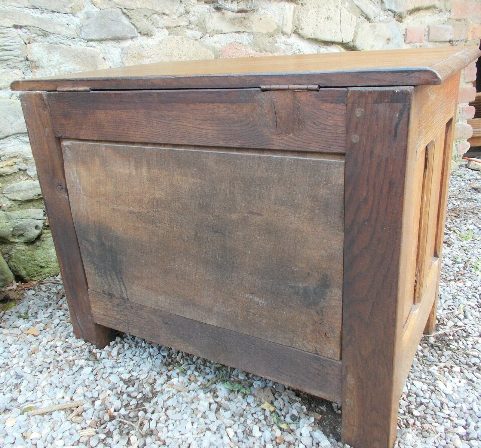 Antique coffer, french panelled oak chest