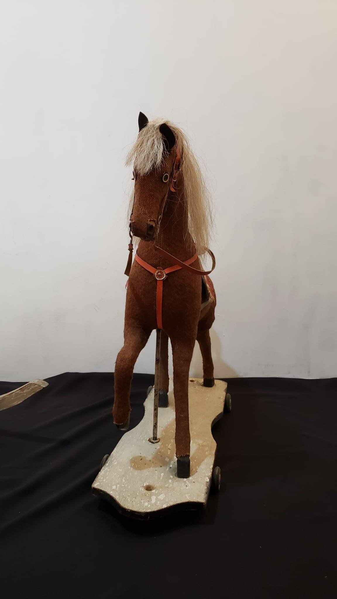 Rocking horse made of wood, fabric and natural horsehair, 1940-1950