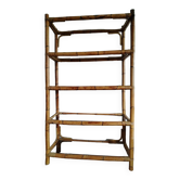 Large bamboo and smoked glass shelf from the 70s