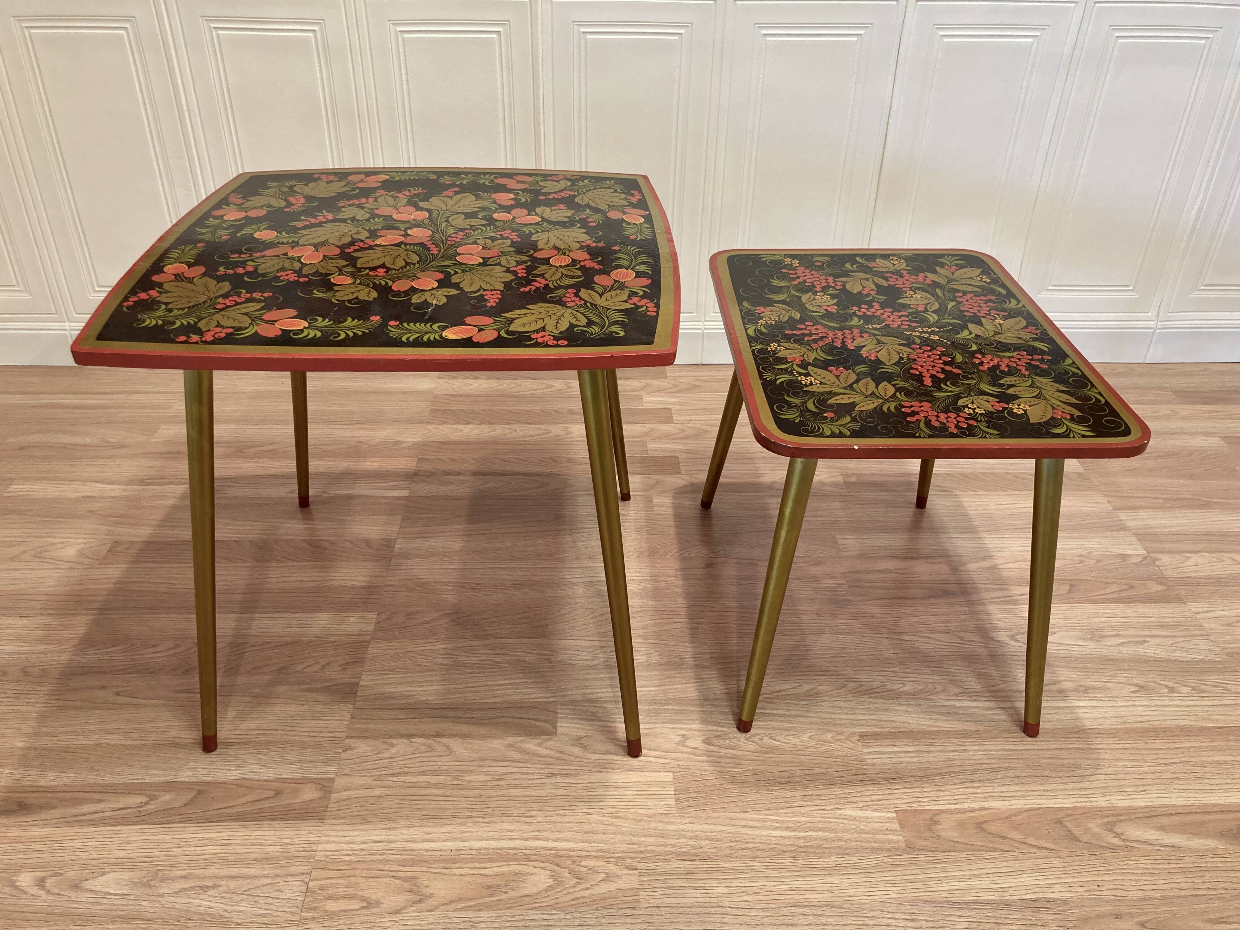 Pair of wooden tables, 1950s design.