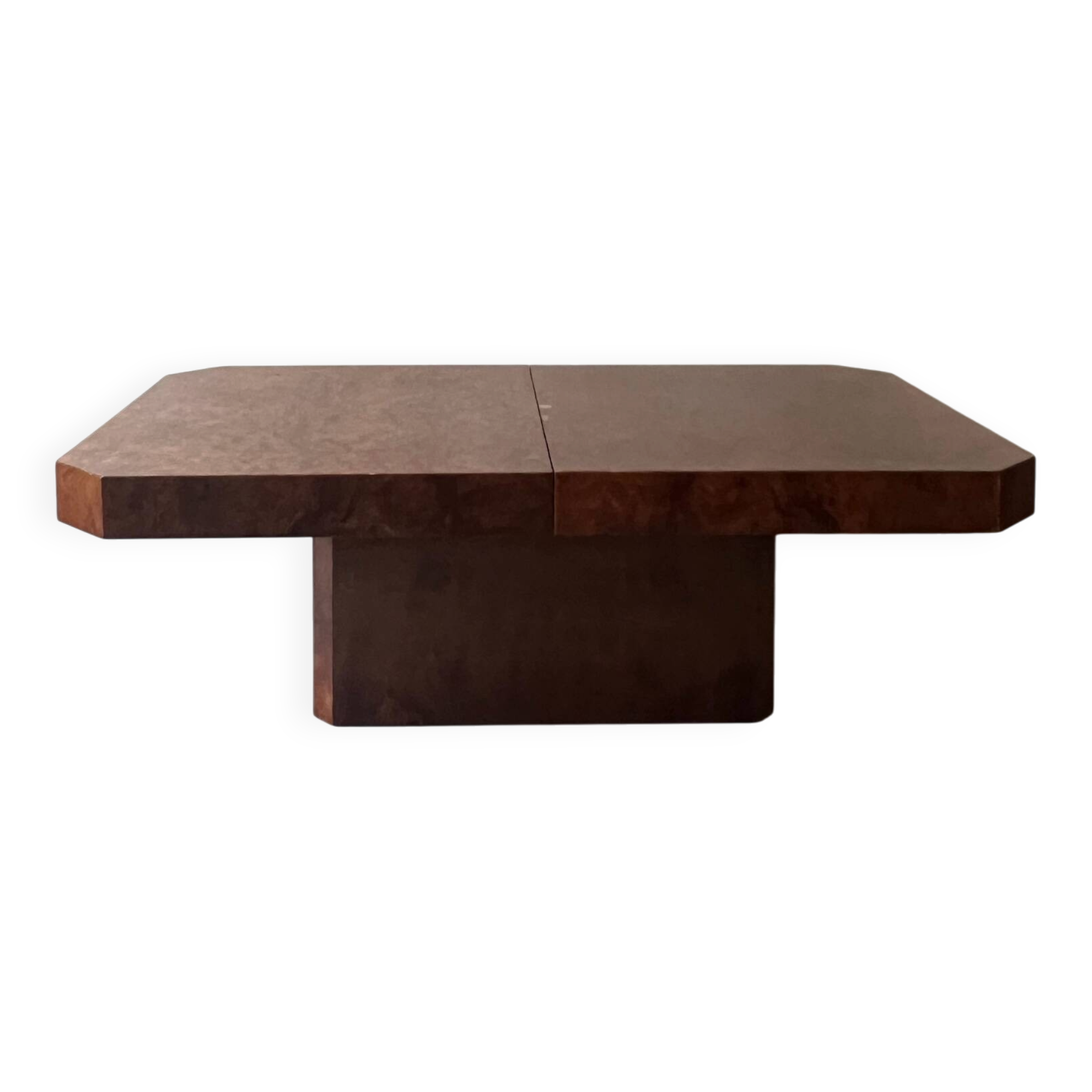 Table basse bar à tiroir en loupe d'orme, Maison Lancel 1970