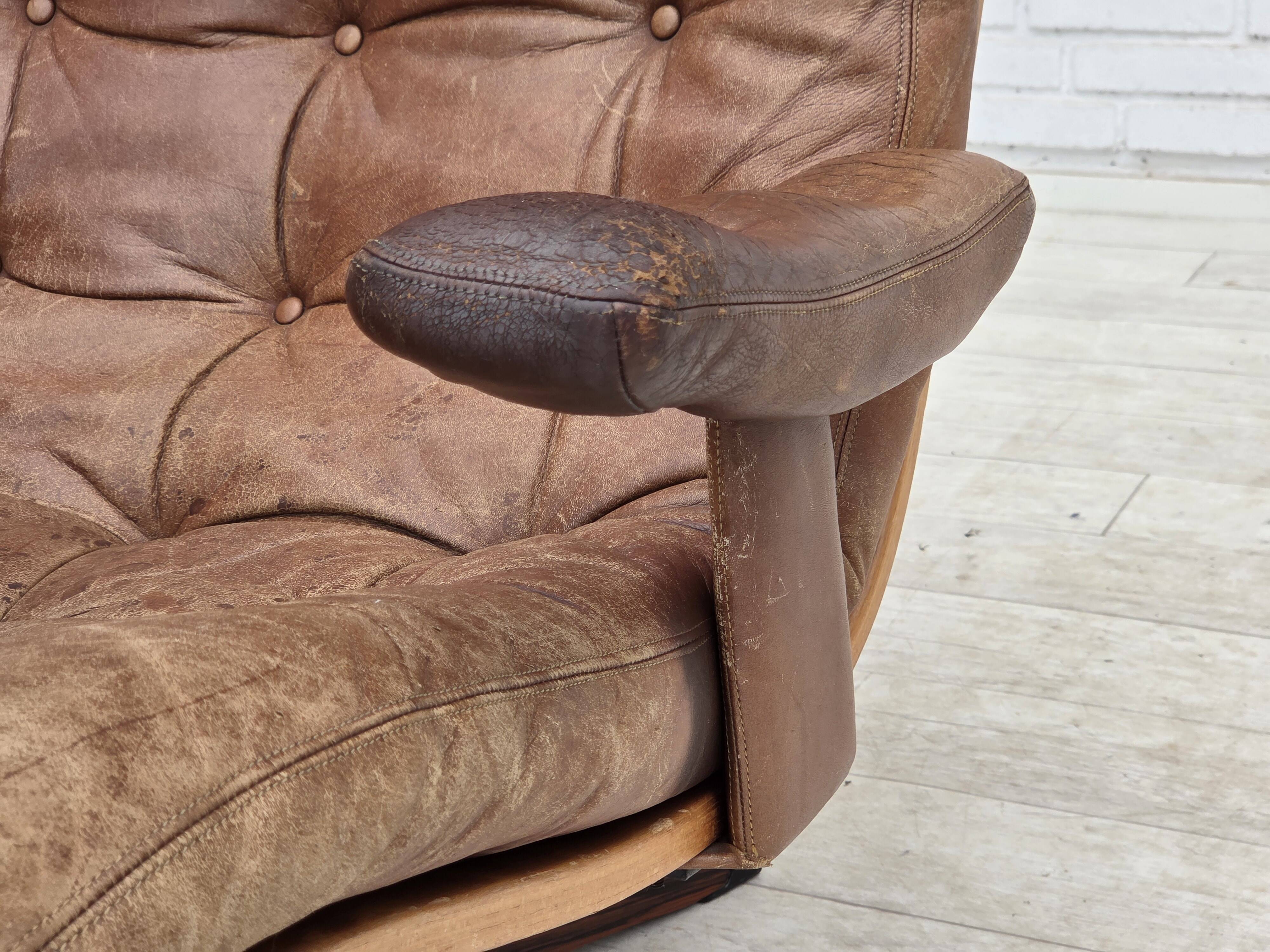 1960s, Scandinavian swivel armchair, brown furniture leather.