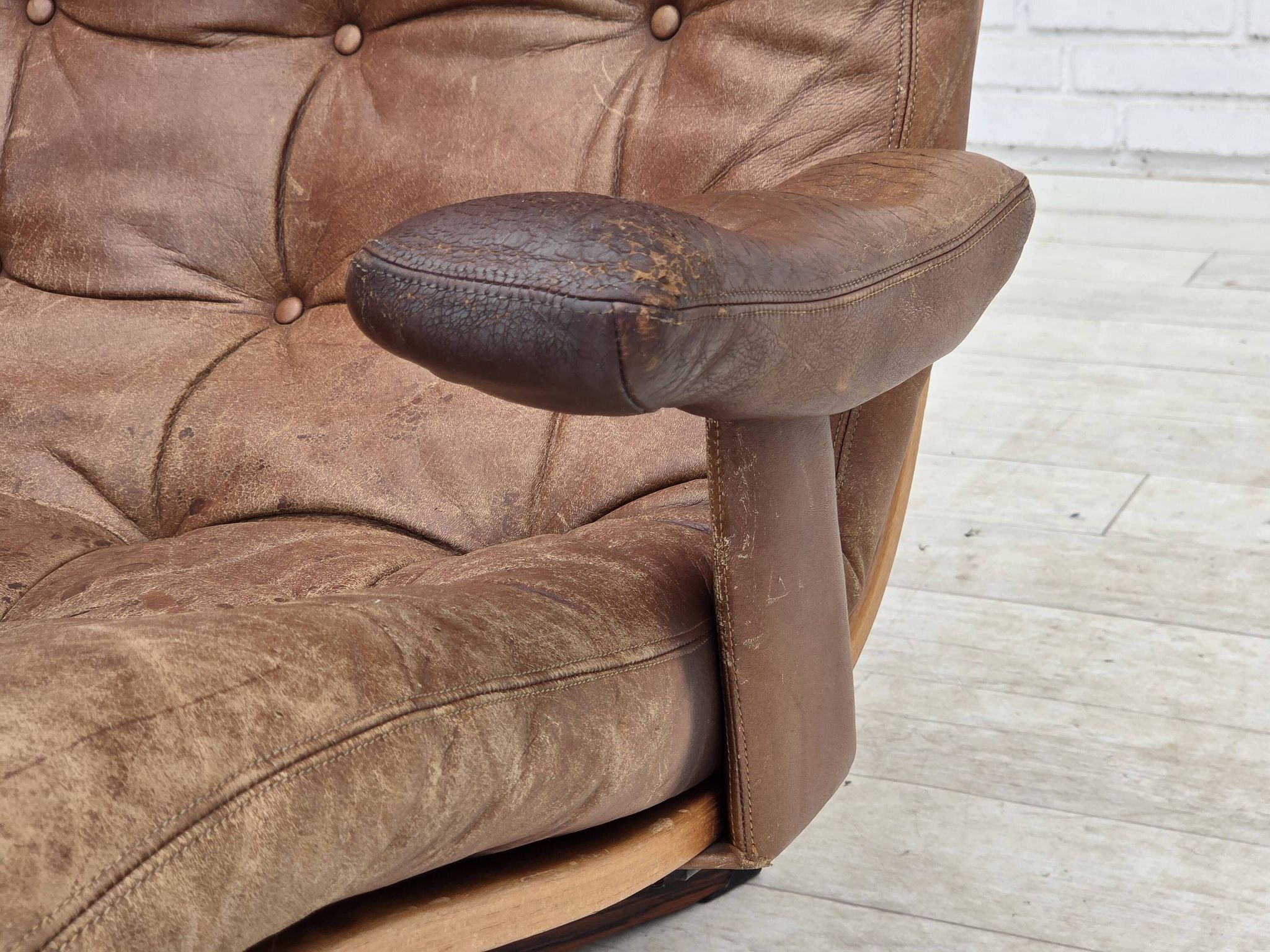 1960s, Scandinavian swivel armchair, brown furniture leather.
