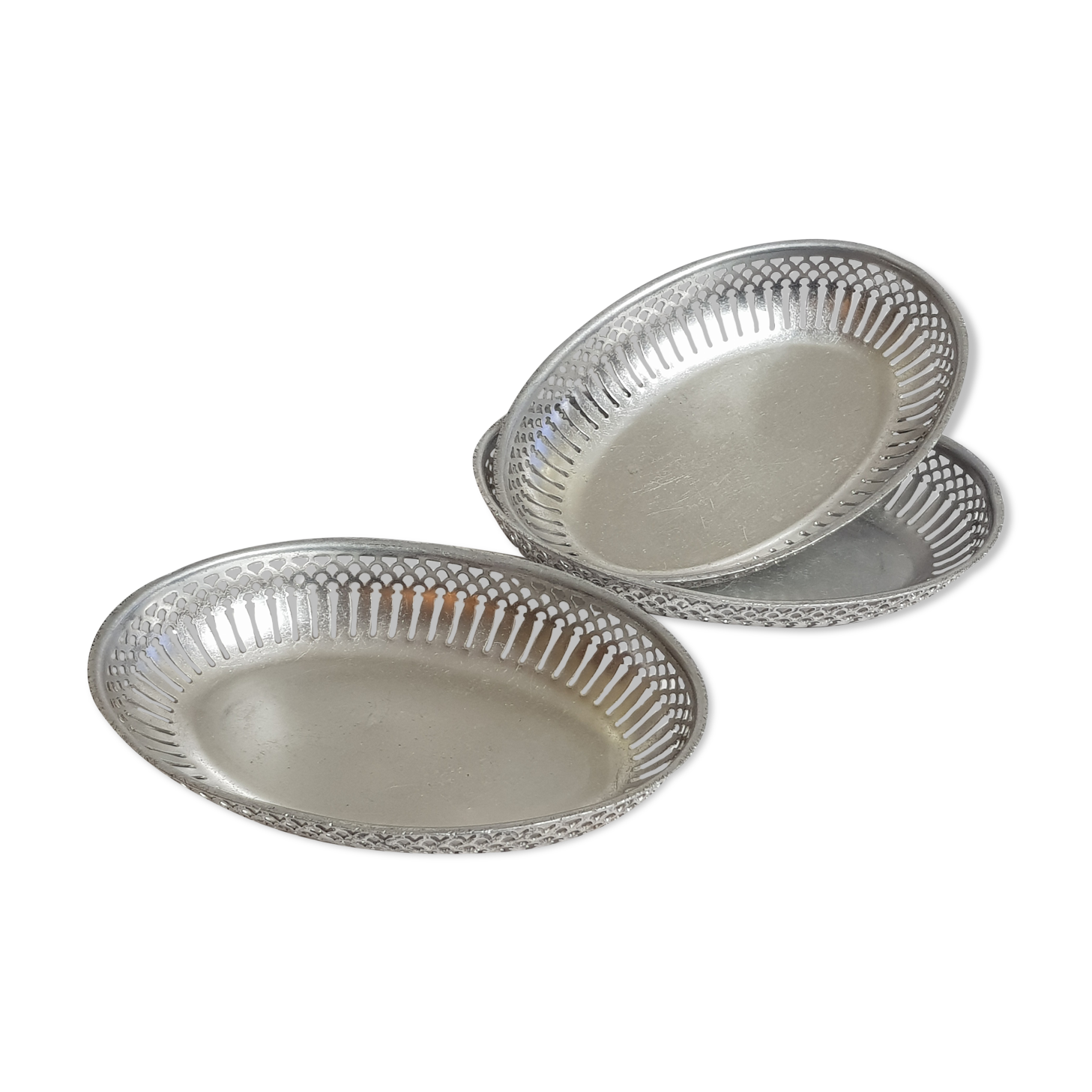 Ensemble de trois corbeilles à pain vintage Inoxal, ovales, en aluminium