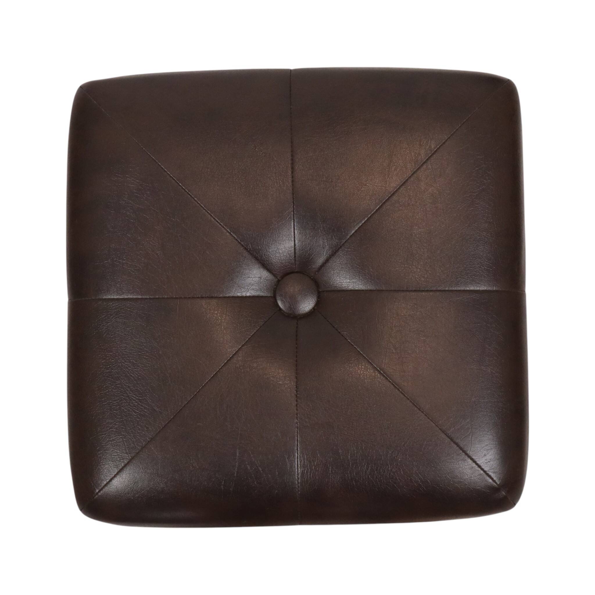 Vintage Square Pouf Brown Faux Leather Patchwork 40cm