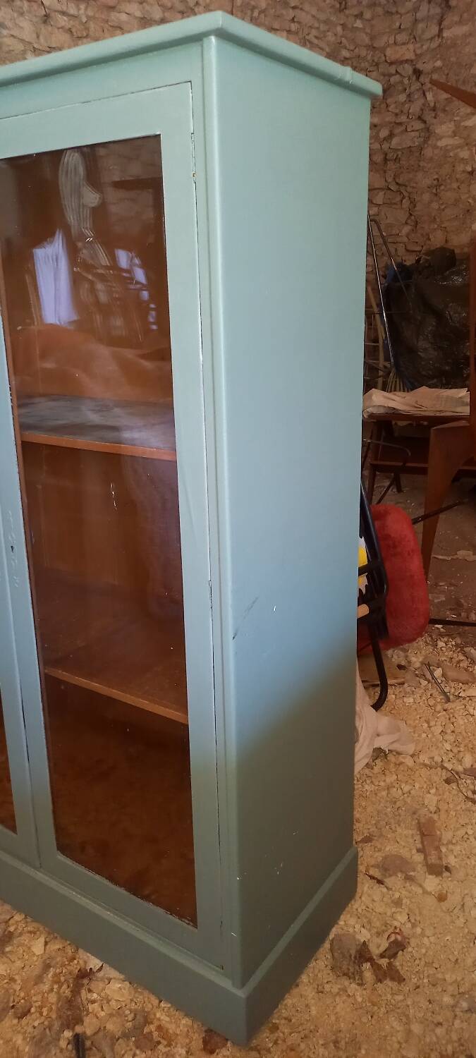 Green patina wooden display cabinet
