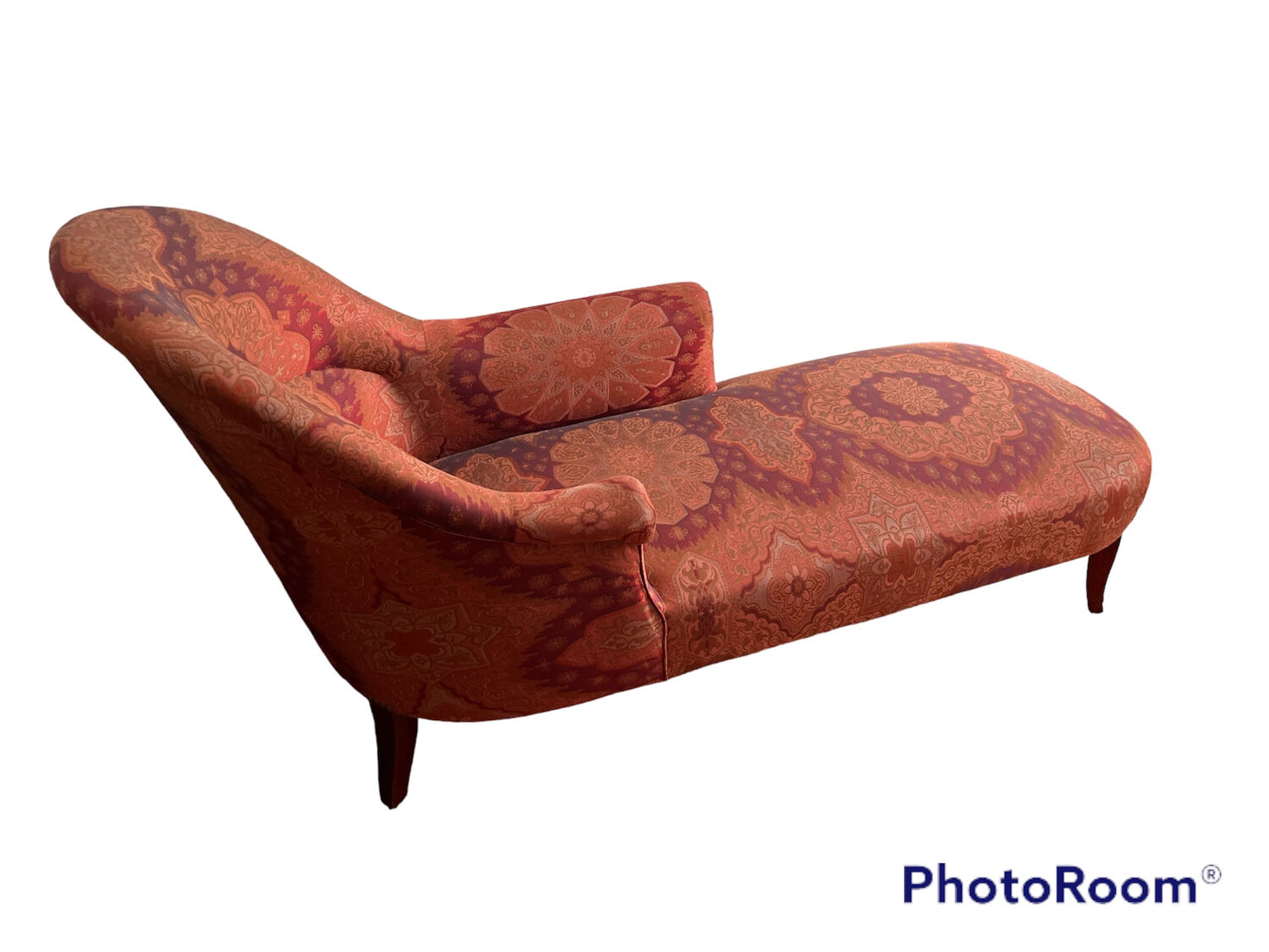 Old daybed reupholstered with nine cashmere fabrics from the 1950s