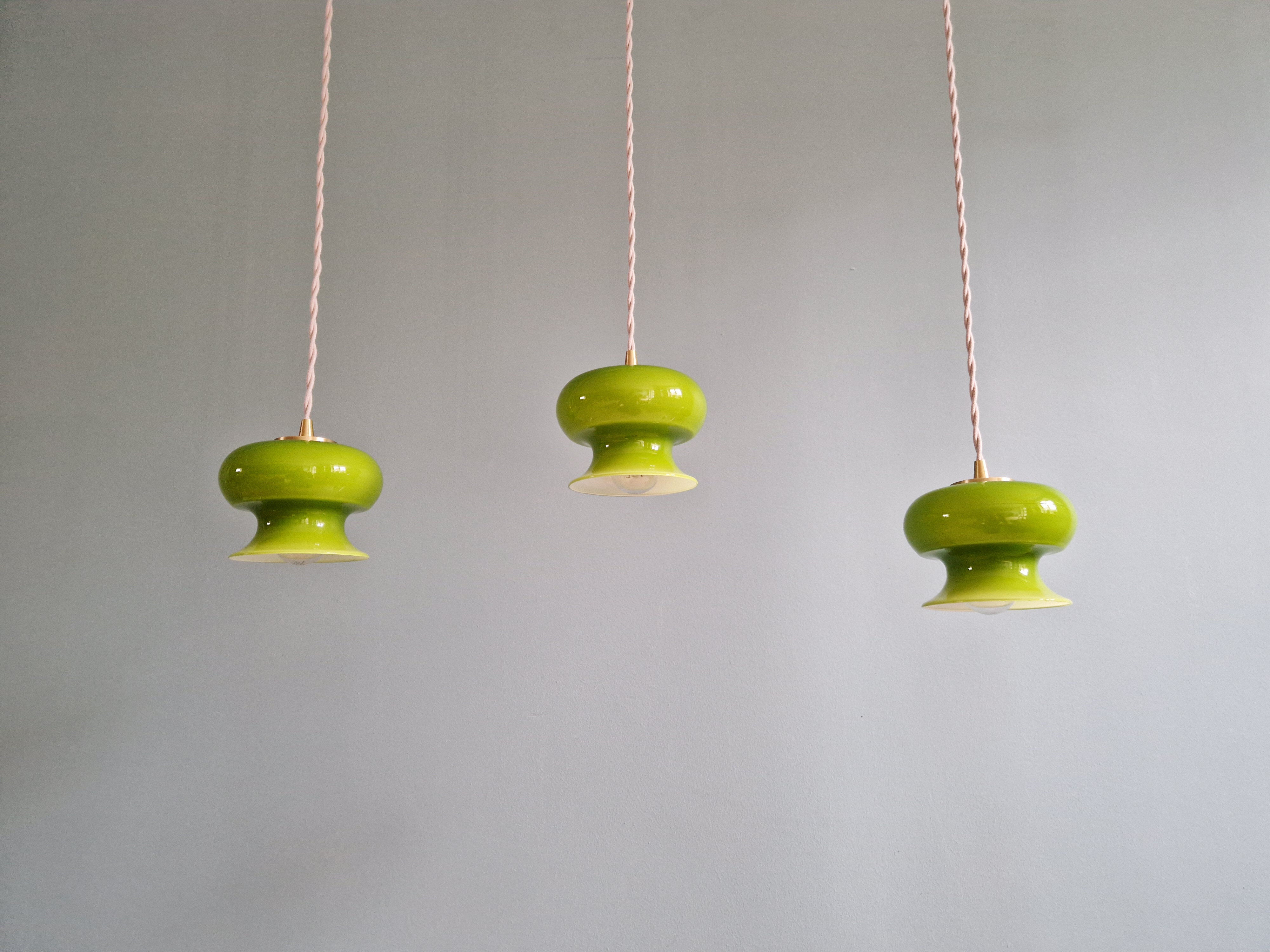 Vintage suspension trio in green opaline, 1960s-70s.