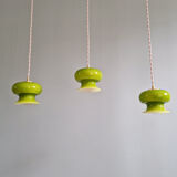 Vintage suspension trio in green opaline, 1960s-70s.