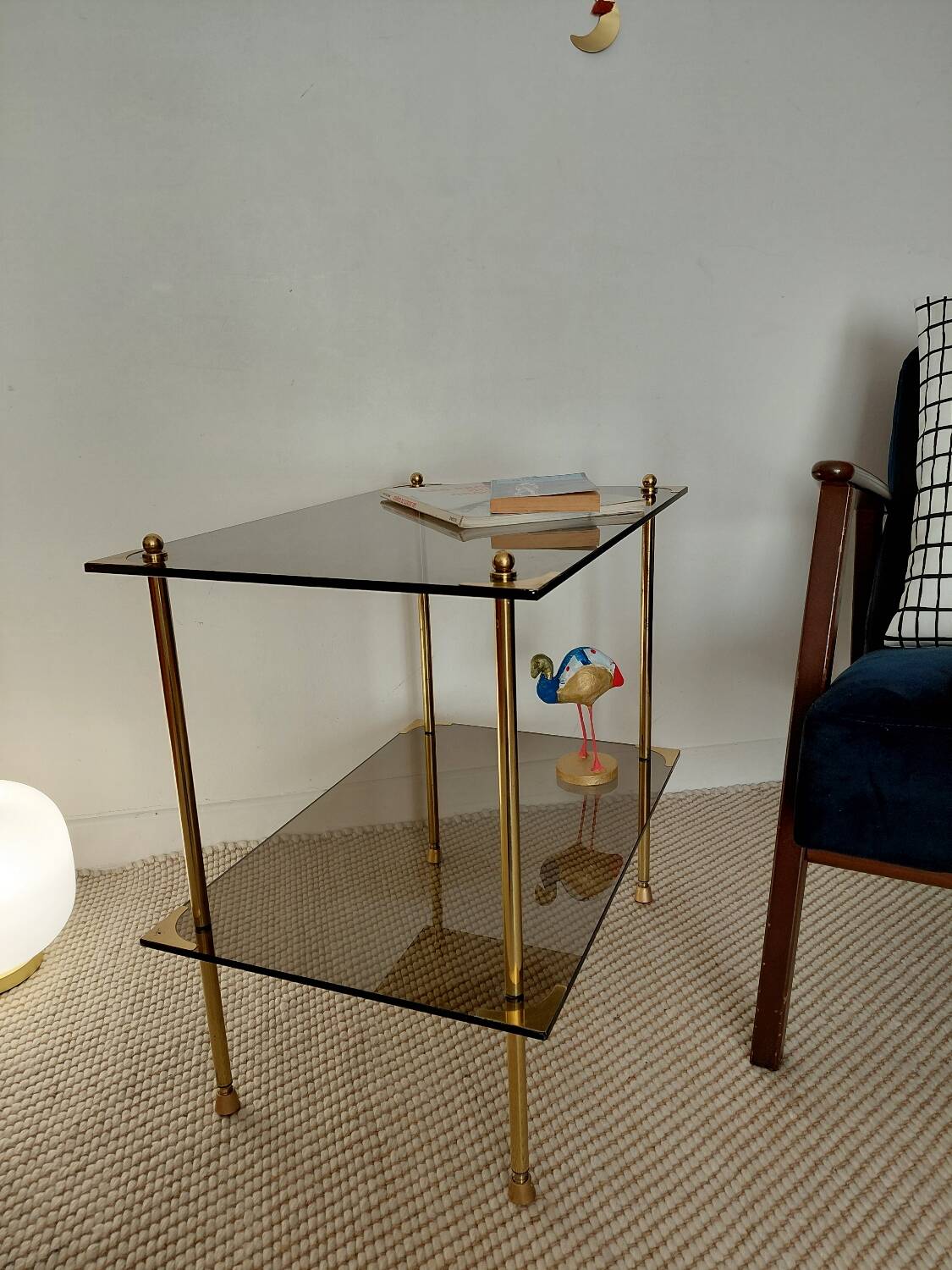 Modernist brass and smoked glass table - 1970s gallery style.