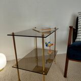 Modernist brass and smoked glass table - 1970s gallery style.