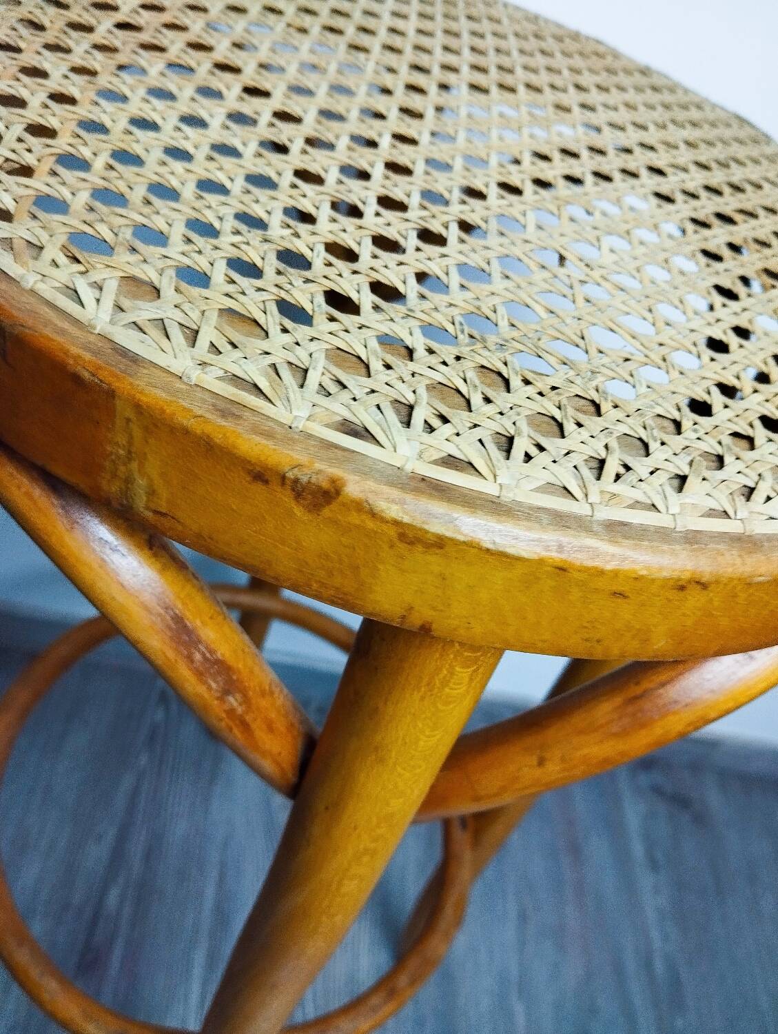 High stool with cane seat