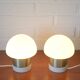 Pair of Mid Century Modern Bedside Lights Mushroom Milk Glass Lamps