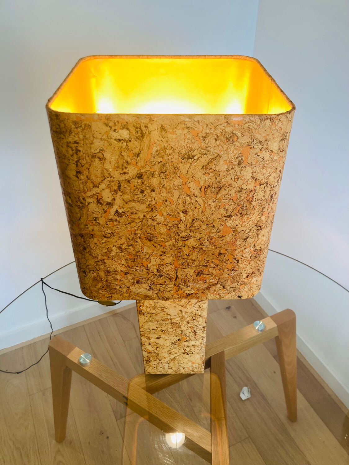 Large cork table lamp, Mid-Century