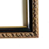 Cadre bois ancien Bordure noire & dorée 28,5 cm x 24 cm