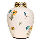 Art Deco vase by Louis Dage, frosted enamel and hand-painted floral decoration, years.
