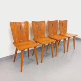 Set of 4 vintage brutalist wooden chairs from the 60s