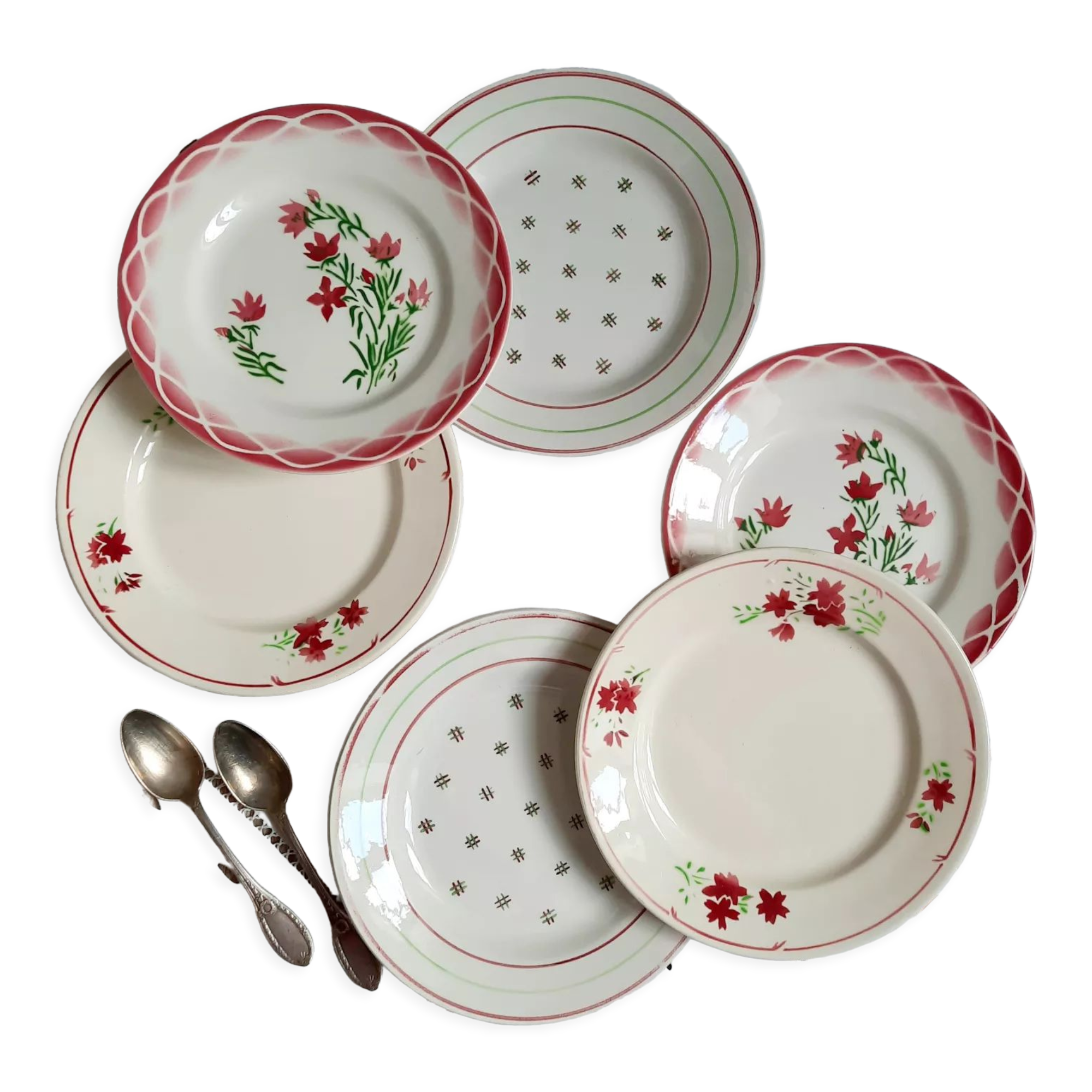 Old mismatched earthenware dessert plates