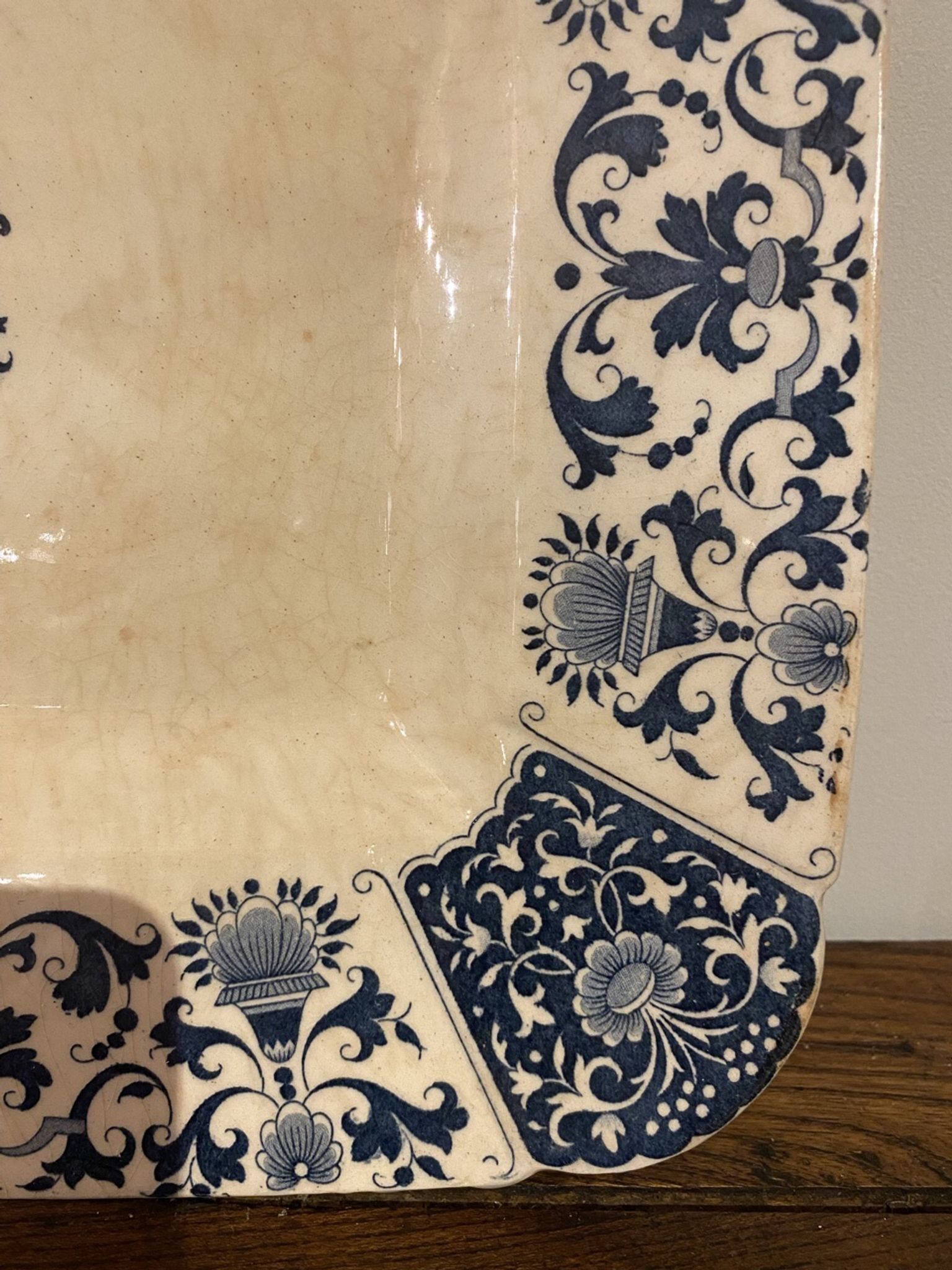 Plat rectangulaire,Manufacture de Gien, modèle Carré Bleu