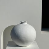 Handcrafted terracotta ball vase painted white H:24 D:26