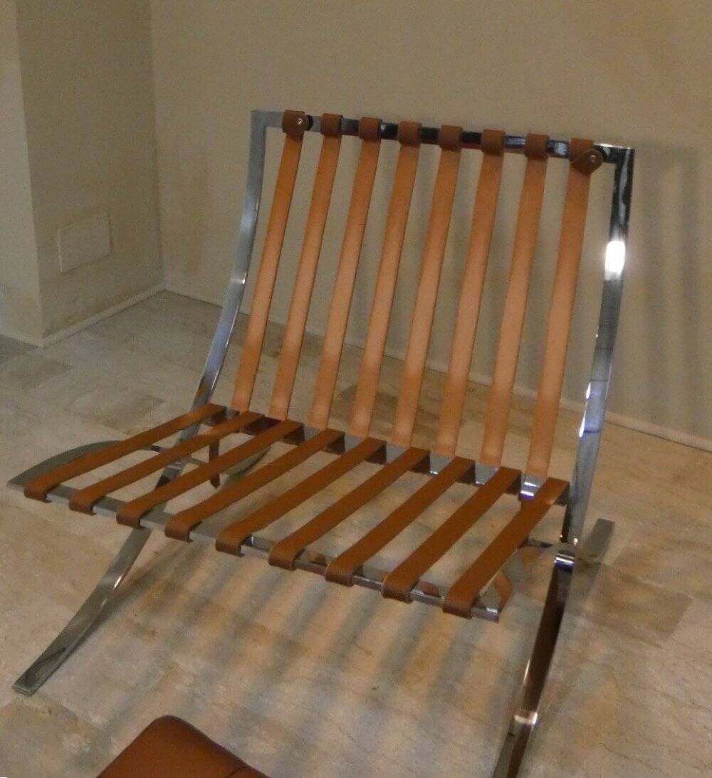 Sedia in acciaio e pelle nello stile di Knoll, anni '80