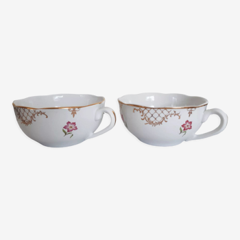 2 tasses à thé en porcelaine de Sarreguemines