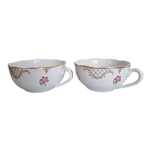 2 tasses à thé en porcelaine de Sarreguemines